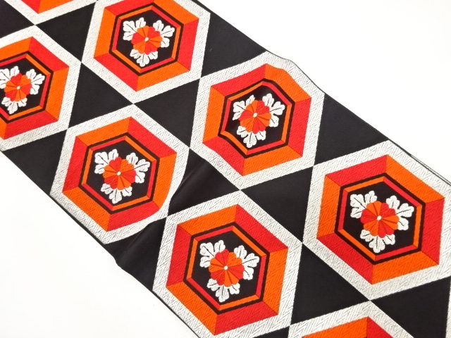 JAPANESE KIMONO / ANTIQUE FUKURO OBI / SILK / WOVEN KIKKO & KIKU